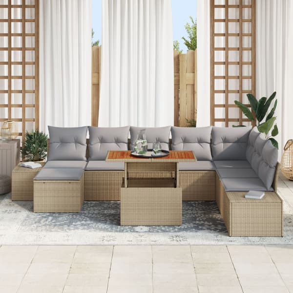 Trädgårdsoffset med lagring 9 pcs Beige Poly rattan