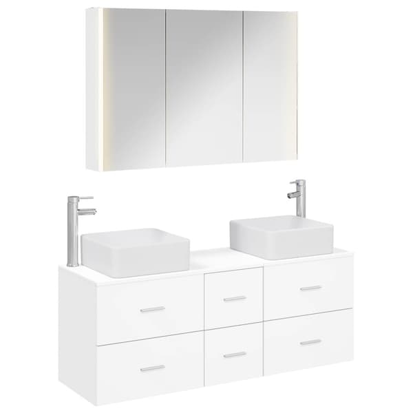 Badrumsmöbelset 4 pcs Vit Konstruerat trä och glas