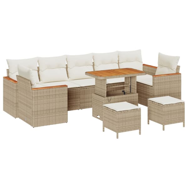 Trädgårdsoffset med kudde 10 pcs Beige Poly rattan