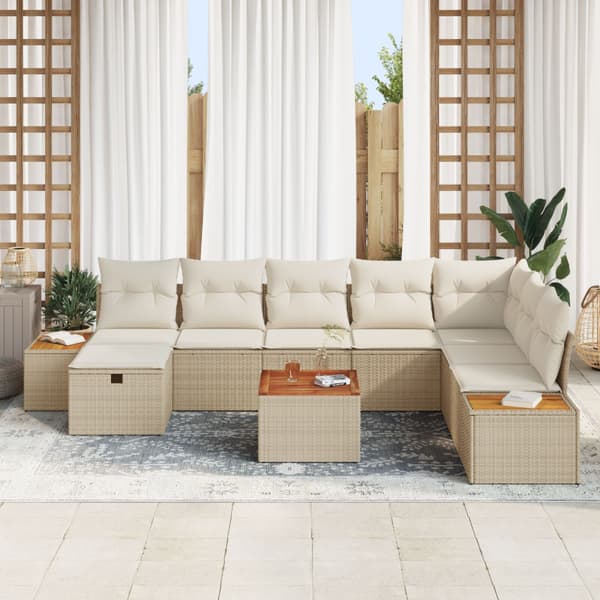 Trädgårdsoffset med kudde 9 pcs Beige konstrotting