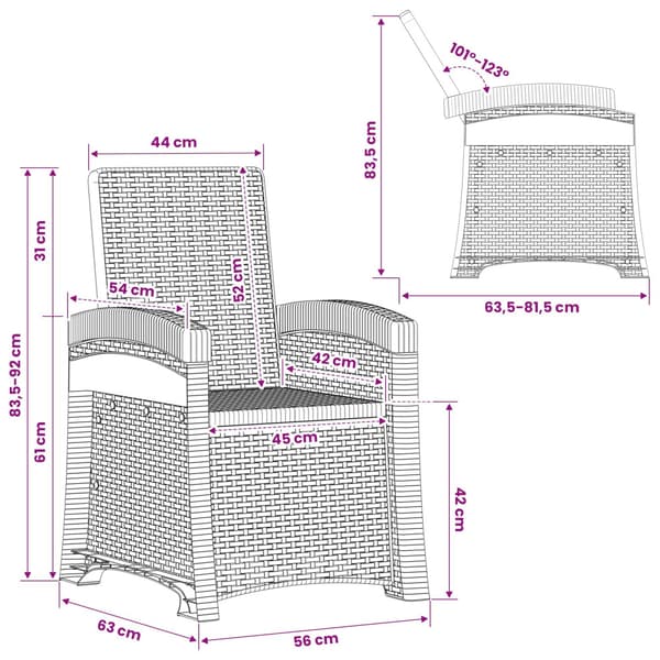 Reclining gardenstol i rottinglook Vit PP