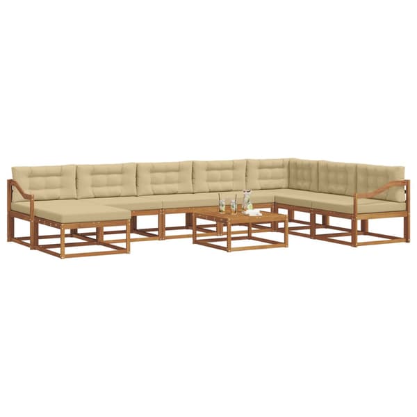 Utomhussoffset med kudde 9 pcs Naturlig och Beige
