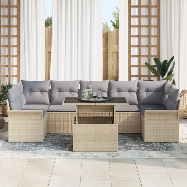 Trädgårdsoffset med kudde 8 pcs Beige Poly rattan