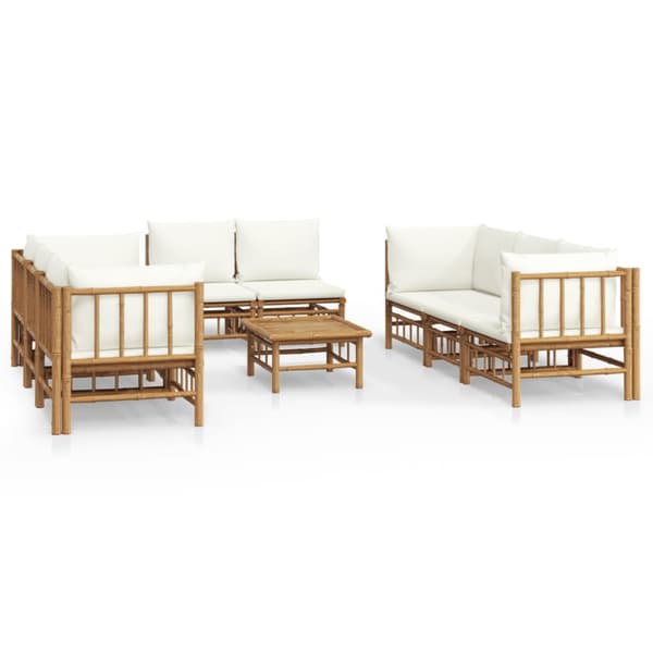 Loungegrupp 9 delar gräddvita dynor bambu