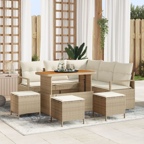 Trädgårdsoffset med kudde 9 pcs Beige och gräddfärgad