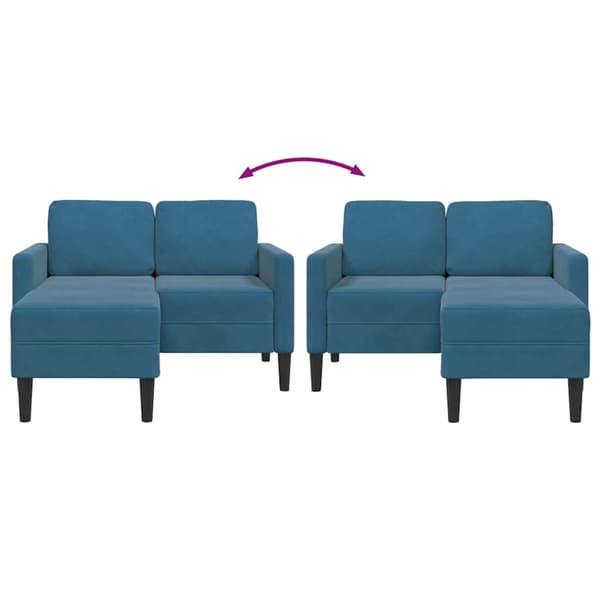 2-sitssoffa med schäslong L-formad blå 125 cm sammet