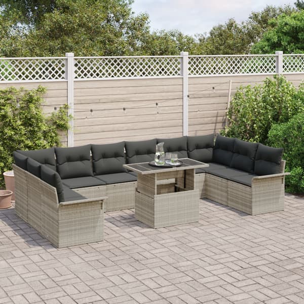 Trädgårdsoffset med kudde 11 pcs Ljusgrå Poly rattan