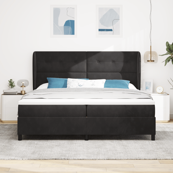 Bäddfjäder med huvudgavel Svart 200 x 200 cm Sammet