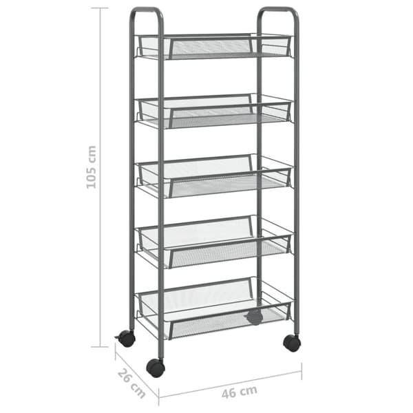 Rullvagn 5 våningar grå 46x26x105 cm järn