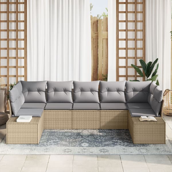 Trädgårdsoffset med kudde 7 pcs Beige konstrotting