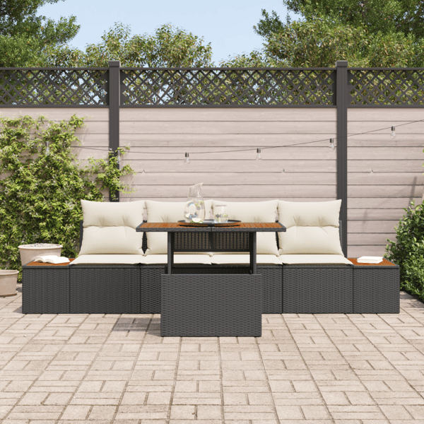 Trädgårdsoffset med lagring 5 pcs Svart Poly rattan