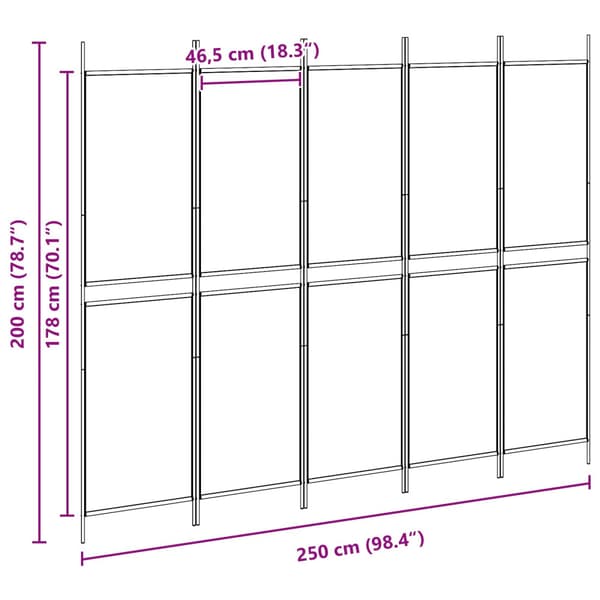 5-panel rumskärm Beige 250 x 200 cm Tyg