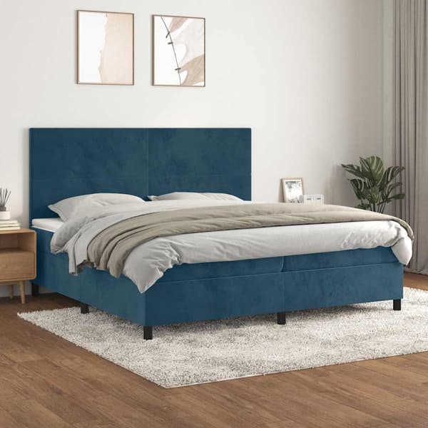 Ramsäng med madrass mörkblå 200x200 cm sammet