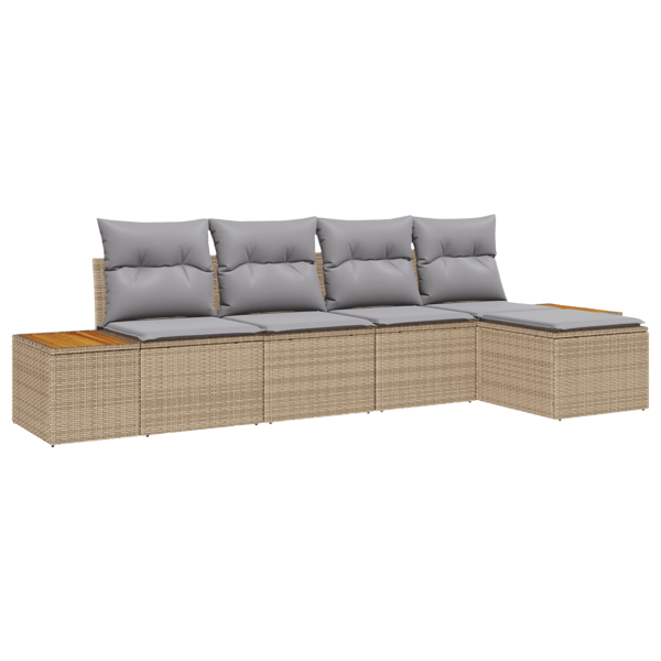 Trädgårdsoffset med kudde 6 pcs Beige och Ljusgrå Polyrattan