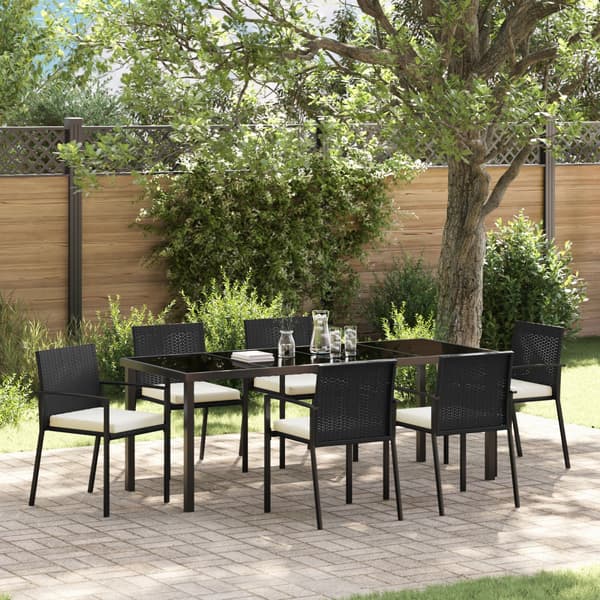 Trädgårdsmöbelset 7 pcs Svart Pulverlackerat stål