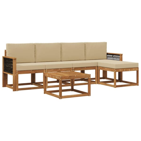 Utomhussoffset med kudde 6 pcs Naturlig och Beige Polyester