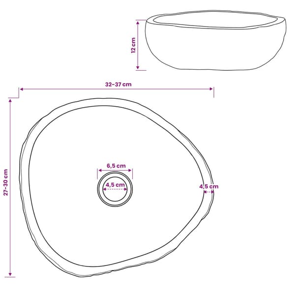 Handfat Oval Grå (32-37) x (27-30) x 12 cm Flodsten