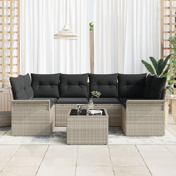 Trädgårdsoffset med kudde 7 pcs Ljusgrå konstrotting