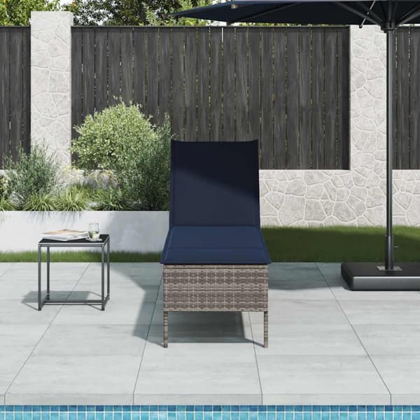 Solstol med dyna grå 55x200x44cm konstrotting