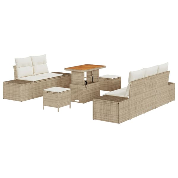 Trädgårdsoffset med kudde med lagring 8 pcs Beige Poly rattan