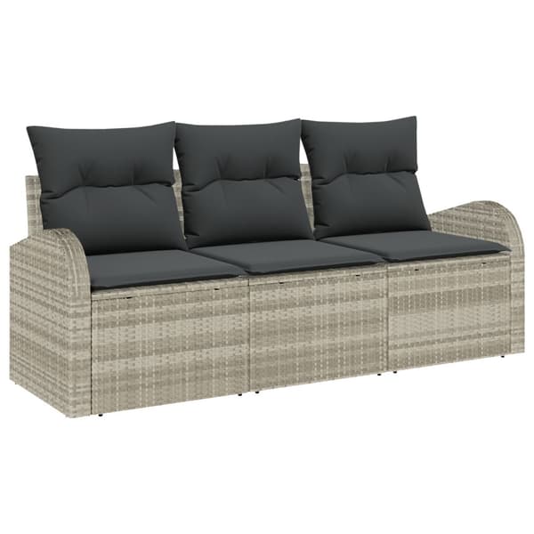 Trädgårdsoffset med kudde 3 pcs Ljusgrå Poly rattan
