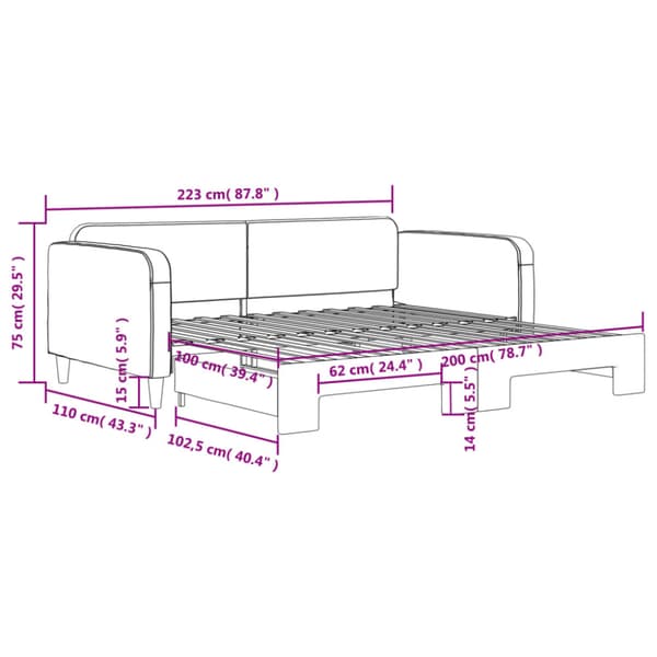 Dagbädd utdragbar gräddvit 100x200 cm tyg