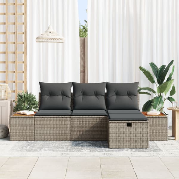 Trädgårdsoffset med kudde 4 pcs Grå Poly rattan