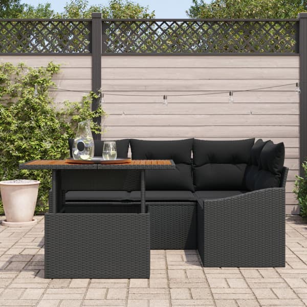 Trädgårdsoffset med lagring 5 pcs Svart Poly rattan