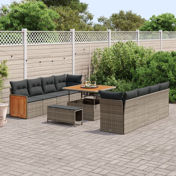 Trädgårdsoffset 11 pcs Grå Poly Rattan och Pulverlackerad Stål