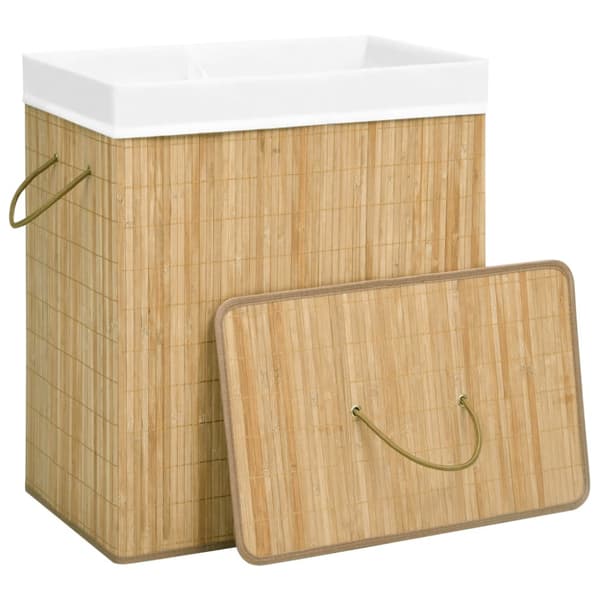Tvättkorg bambu med 2 sektioner 100 L