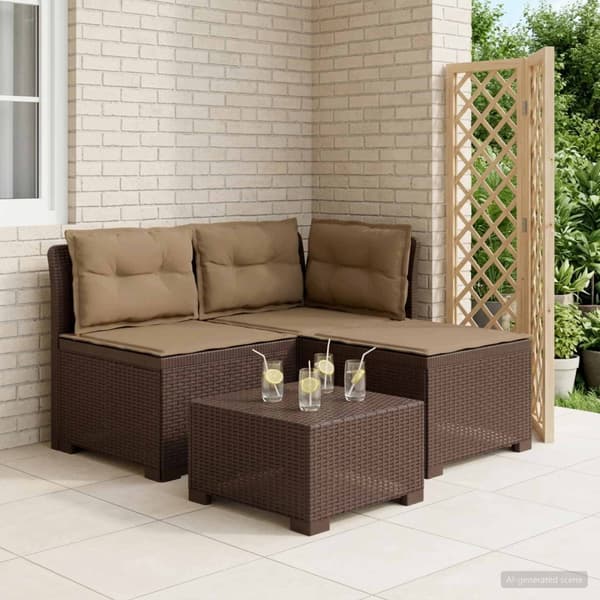 3-sits trädgårdsoffa med kuddar Rattan-look PP Brun
