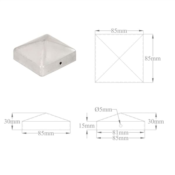 Stolphattar pyramid 6 st galvaniserad metall 81x81 mm