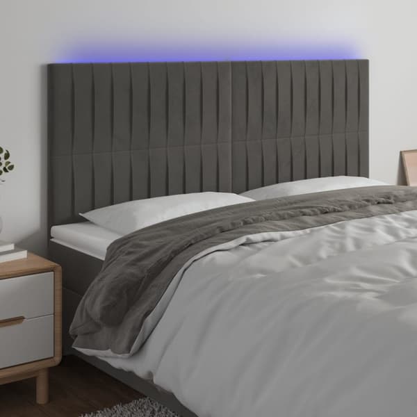 Sänggavel LED mörkgrå 180x5x118/128 cm sammet