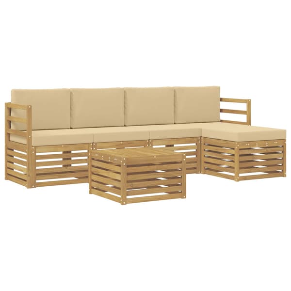 Utomhussoffset med kudde 6 pcs Vit och Beige Polyester