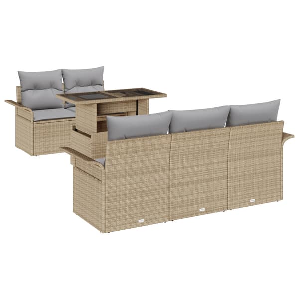 Trädgårdsoffset med kudde med lagring 6 pcs Beige Poly Rattan