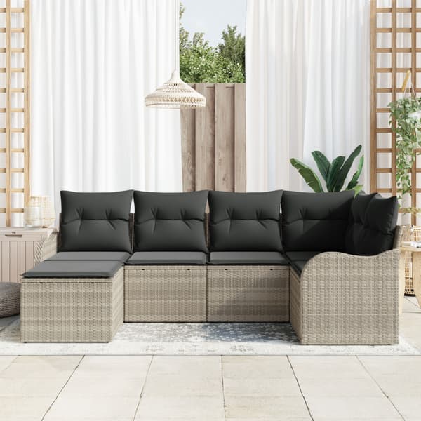 Trädgårdsoffset med kudde 6 pcs Ljusgrå Poly rattan