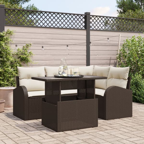 Trädgårdsoffset 5 st 4-Antal sittplatser Brun Poly rattan