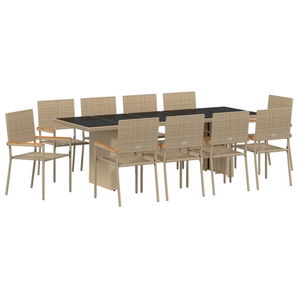 Trädgårdsmöbelset 11 pcs Beige konstrotting
