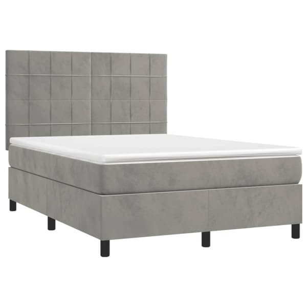 Ramsäng med madrass & LED ljusgrå 140x190 cm sammet