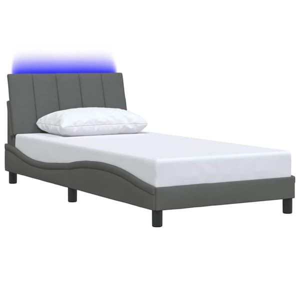 Bed Frame without Mattress "Hanko" Dark Grey 100x200cm Fabric