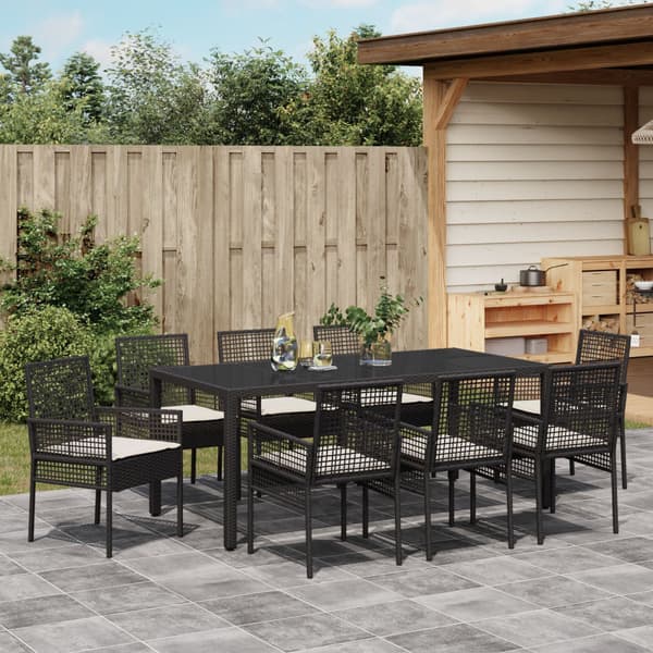 Trädgårdsmöbelset 9 pcs Svart konstrotting
