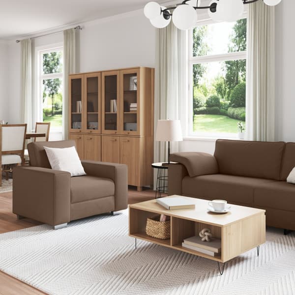 Soffa 3 st Brun Linnenblandad tyg