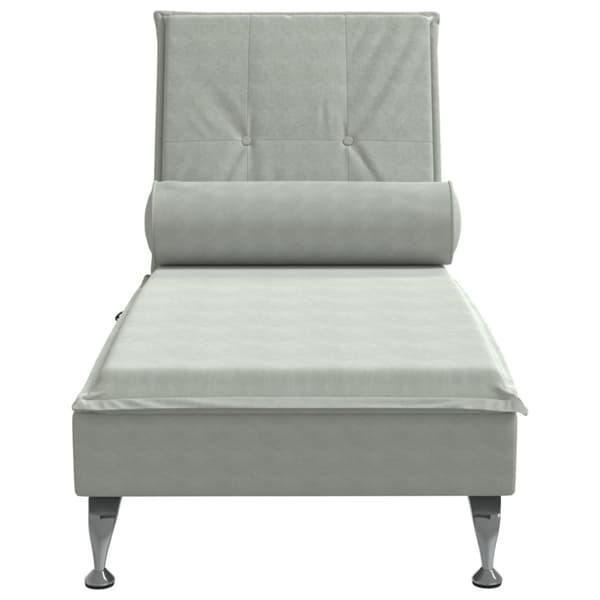 Massageschäslong med bolster ljusgrå sammet