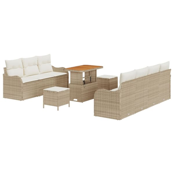 Trädgårdsoffset med kudde 10 pcs Beige och gräddfärgad