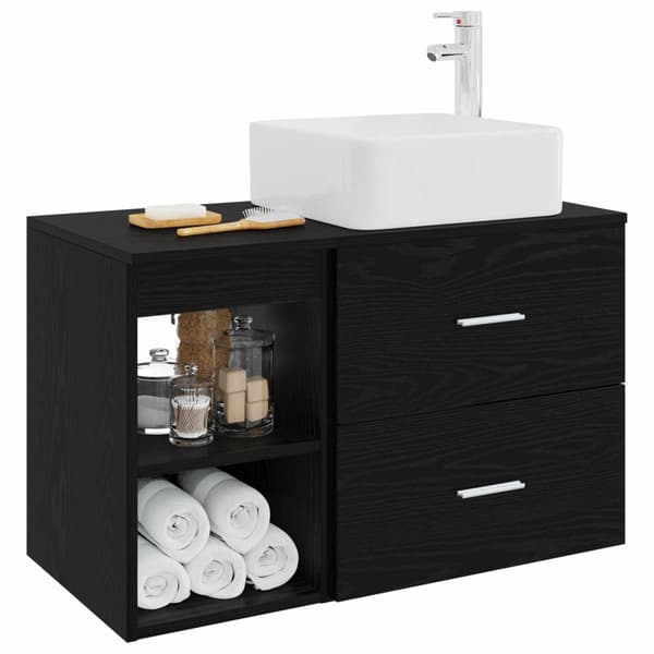 Badrumsmöbelset 2 pcs Svart ek Konstruerat trä