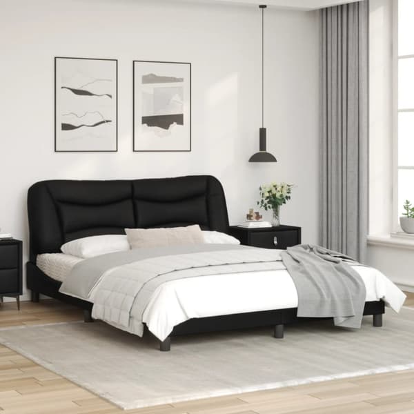 Bed Frame with LED without Mattress "Hvar" Black 160x200 cm