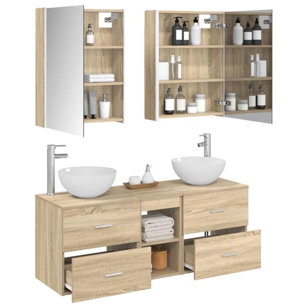 Badrumsmöbelset 5 pcs Sonoma-ek Konstruerat trä och glas