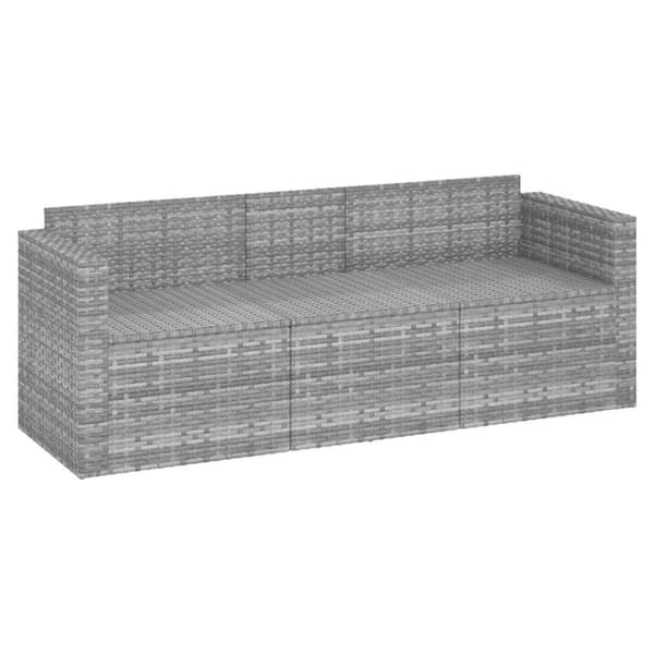 Loungesoffa 3-sits med dynor grå konstrotting