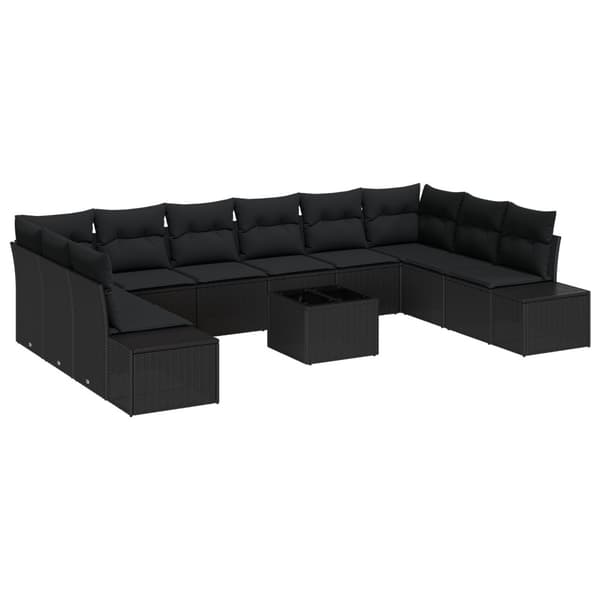 Trädgårdsoffset med kudde 10 pcs Svart Polyrattan