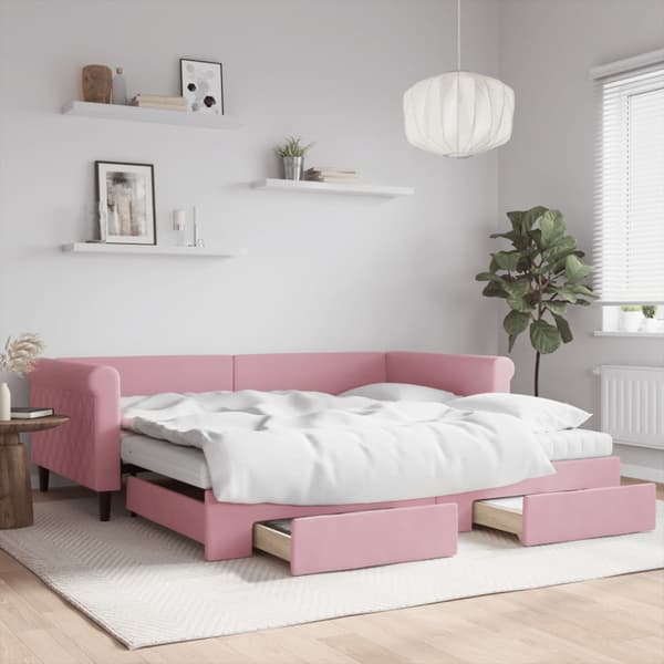 Dagbädd utdragbar med lådor rosa 100x200 cm sammet